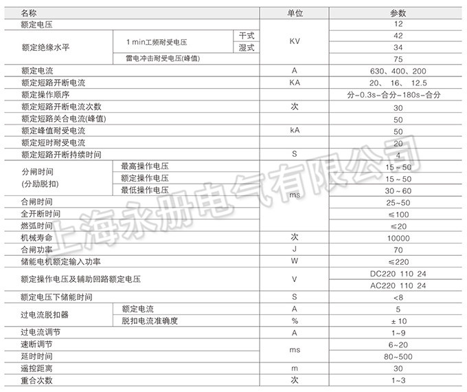 ZW8-12戶外高壓真空斷路器的技術參數