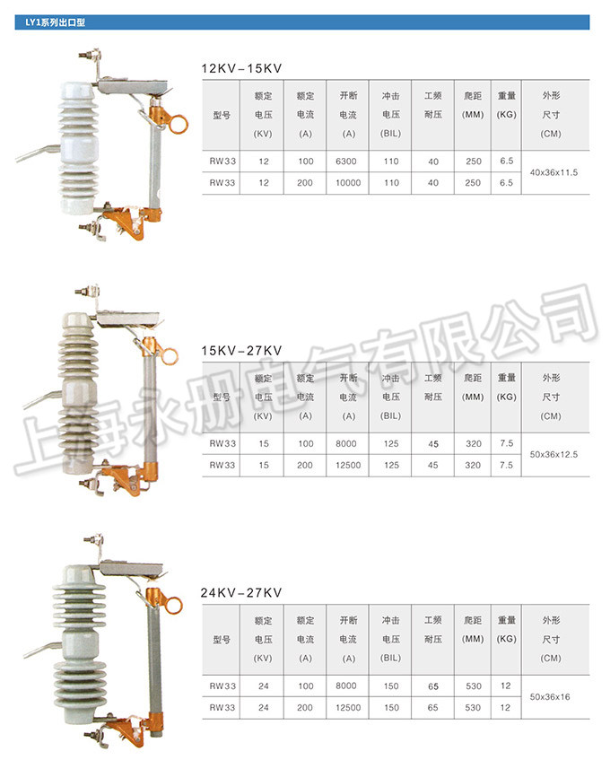 跌落式熔斷器的外形及參數(shù)