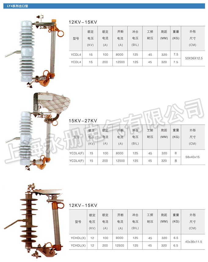 跌落式熔斷器的外形及參數(shù)