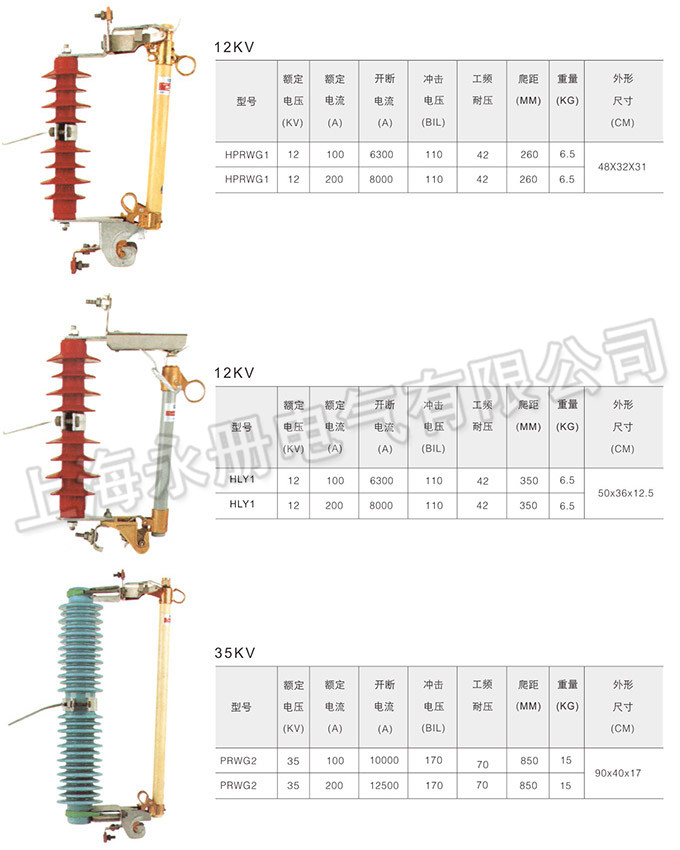 跌落式熔斷器的外形及參數(shù)