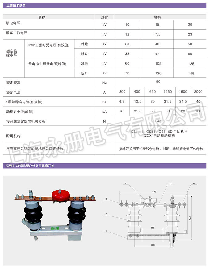 GW4型戶外高壓隔離開關的技術參數(shù)