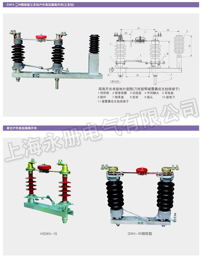 GW4型戶外高壓隔離開關的外形及結(jié)構(gòu)圖