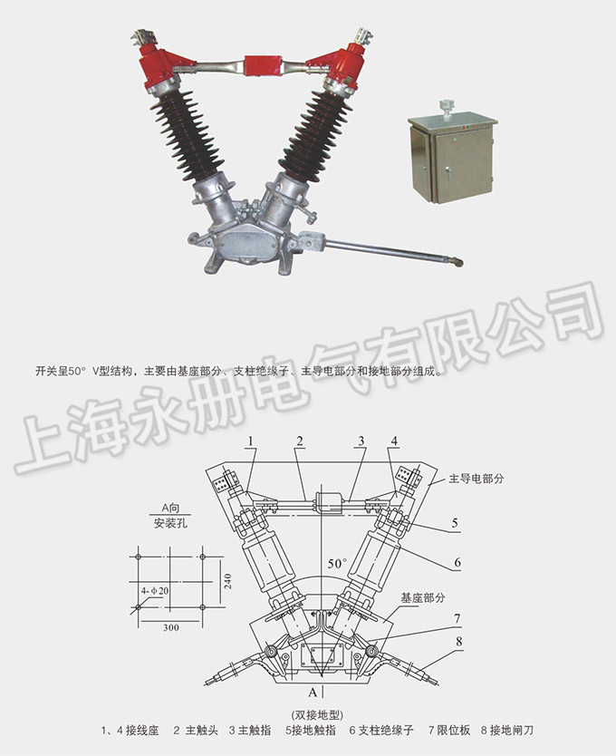 GW5型戶外高壓隔離開關的外形結構圖